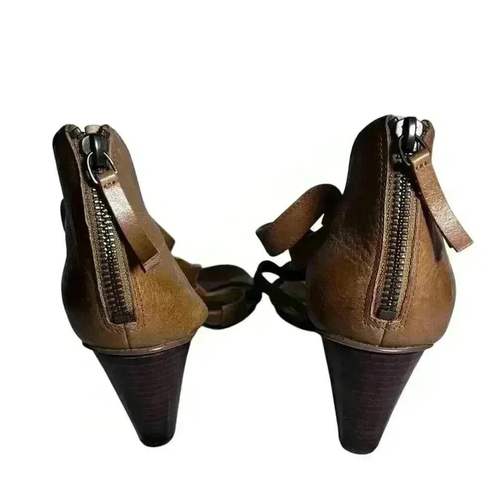 Nine West 10M Zipper Back Open Toe Sandals High Heel Tan